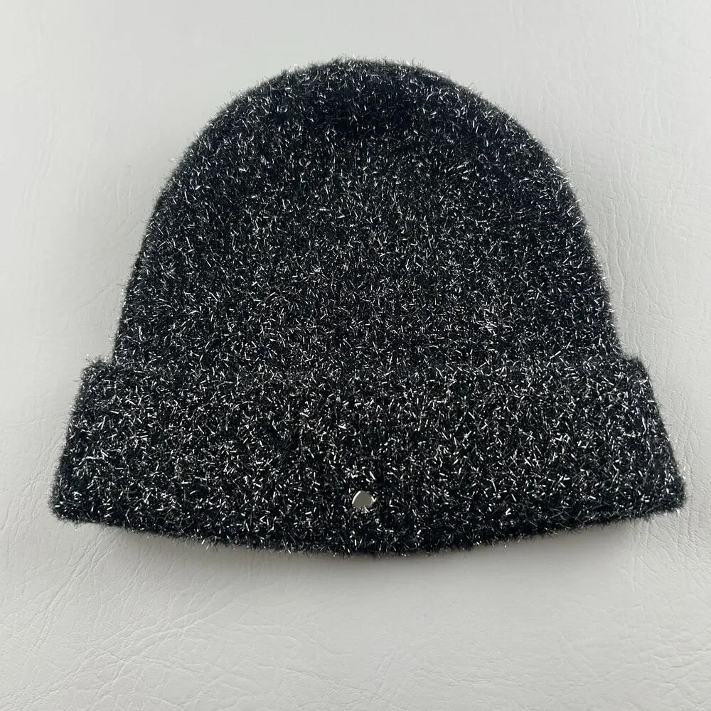 Kate Spade New York Black Metallic Knit Scarf and hat Women’s Soft Winter